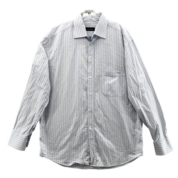 Canali Dress Shirt Men's 42/16.5 Blue Striped Corpcore 90's Preppy Made in Italy - Picture 1 of 12